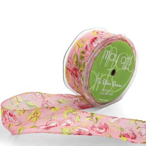 1.5 Inch Sheer Spring Floral Print Wired Ribbon - 518-15-17 pink floral print