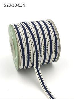 navy blue stitched edge cotton linen ribbon