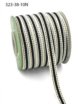 black stitched edge cotton linen ribbon