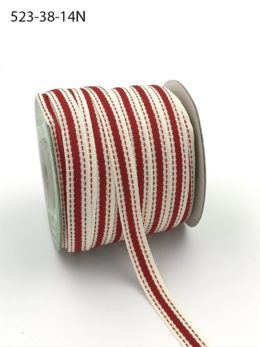 red stitched edge linen cotton ribbon