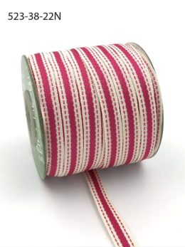 fuchsia stitched edge cotton linen ribbon