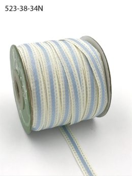 light blue stitched edge cotton linen ribbon