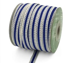 royal blue stitched edge linen cotton ribbon