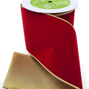 4 Inch Velvet Gold Back Ribbon with Wired Edge - 535-4-14 red