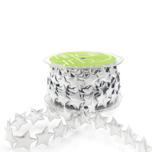 3/4″ Puffy Satin Seasonal Shape Ribbon with Cut Sealed Edge - AX31 - SILVER STARS