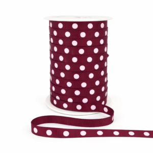 3/8 Inch Grosgrain White Center Dot Ribbon with Woven Edge - BD25 - MARSALA