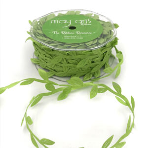 3/4 Inch Classic Leaves Ribbon with Sealed Cut Edge - BY66 - PARROT GREEN