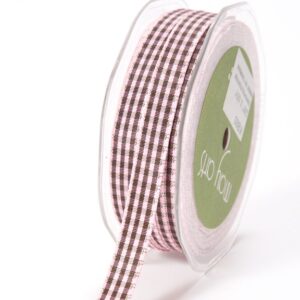 3/16 Inch Checkered Gingham Ribbon with Woven Edge - KB-9-93 - PINK/BROWN