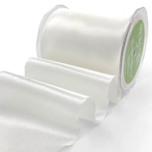 4 Inch Single Faced Satin Cut on the Bias Ribbon with Wavy Cut Edge - KK-4-01 WHITE