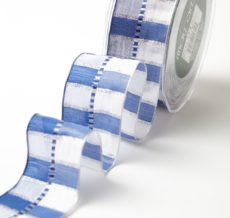 1.5" Hanukah Holiday Blue and White Plaid Wired Ribbon