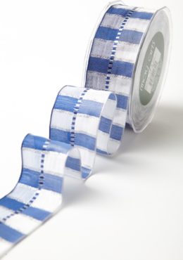 1.5" Hanukah Holiday Blue and White Plaid Wired Ribbon