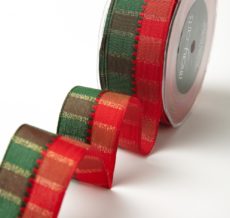 1.5" Red & Green Holiday Plaid Wired Christmas Ribbon