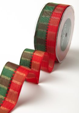 1.5" Red & Green Holiday Plaid Wired Christmas Ribbon