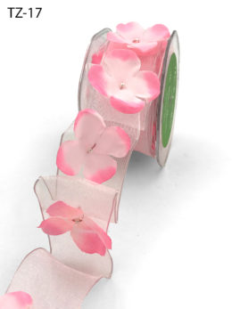 light pink pearl flower embellished organza ribbon