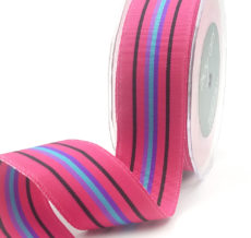 1.5" Multistripe Grosgrain Ribbon with Fuchsia, Blue, and Black Stripes, May Arts Ribbon, Wholesale Ribbon
