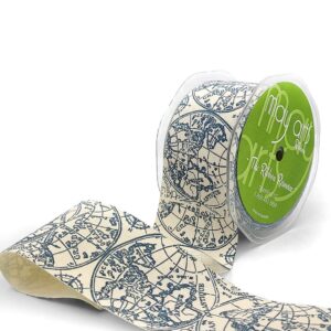 2 Inch Ivory Cotton Printed Globe Ribbon with Woven Edge - 413-2-44 blue map print