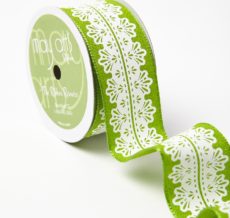 PARROT GREEN/White Lace Center Design Ribbon