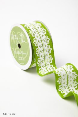 PARROT GREEN/White Lace Center Design Ribbon