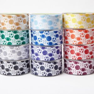 1.5 Inch Grosgrain Sport Balls Print Ribbon with Woven Edge