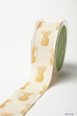 Metallic Gold Cotton w/ Pineapples Print Ribbon