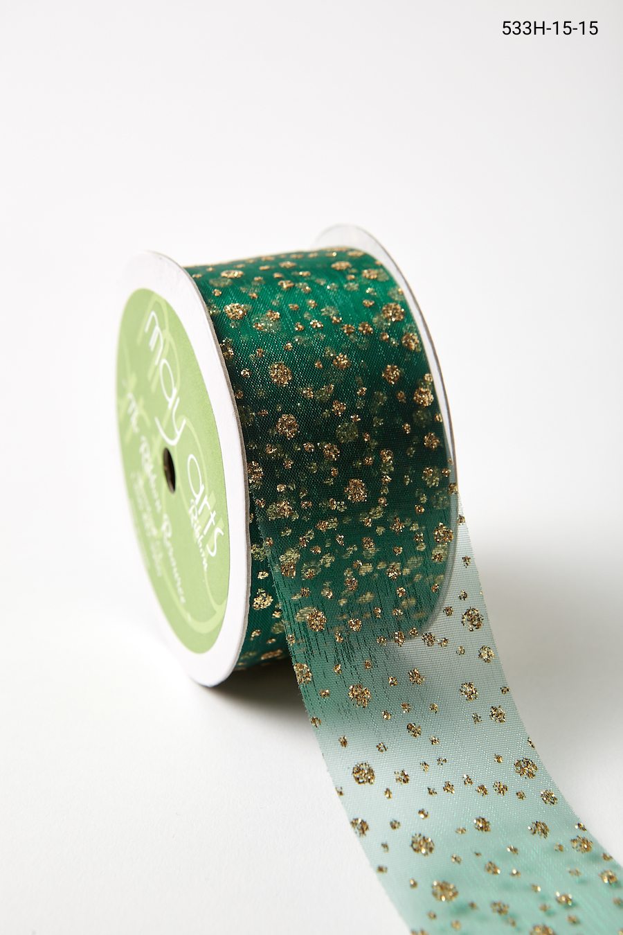 Deck The Halls Collection - 5 Yards - Green Organza Glitter Dot Ribbon ...