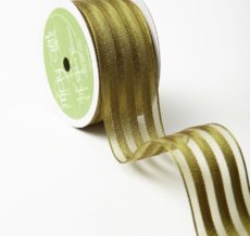 1.5" x 25 Olive Sheer with Woven Stripes Ribbon