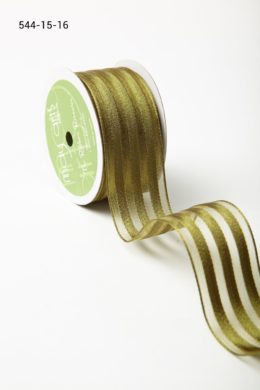 1.5" x 25 Olive Sheer with Woven Stripes Ribbon