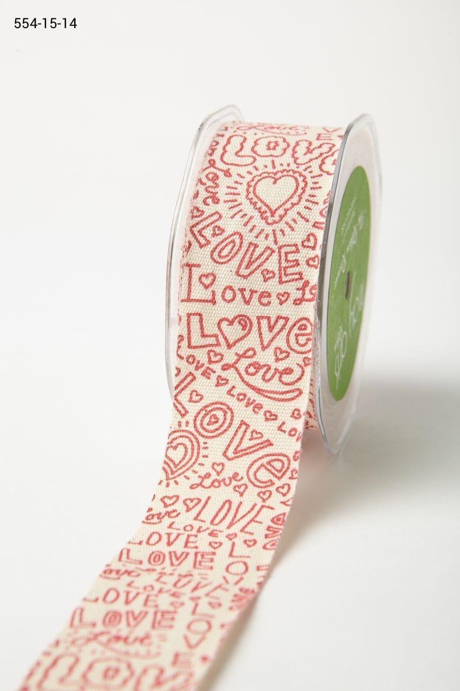 Red Print Hand Drawn Love Ivory Linen Ribbon