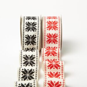 1.5 Inch Scandinavian-Inspired Snowflake Print Ribbon with Wired Woven Edge