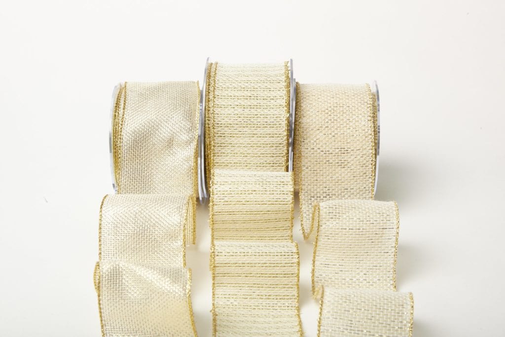 GOLD METALLIC BURLAP RIBBON IS 5” WIDE & 2 YARDS LONG