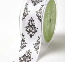 Black/White Single Faced Satin Damask Print Ribbon