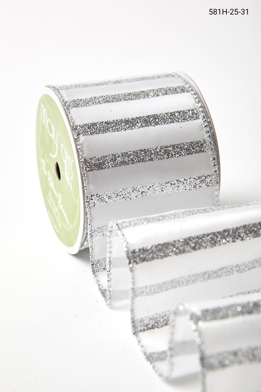 White & Silver Striped Chiffon Ribbon