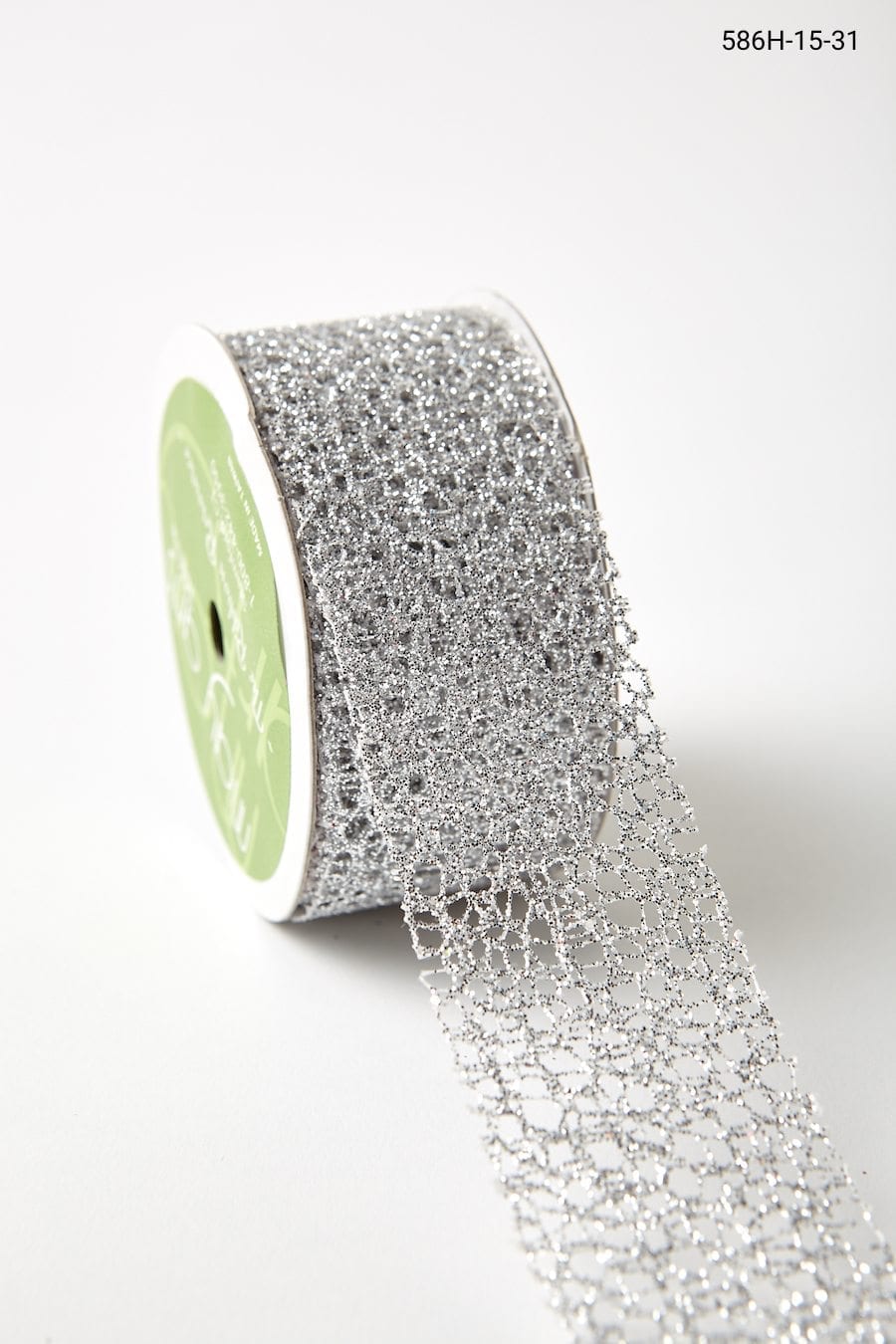 586 1.5″ x 15 ft SILVER GLITTER MESH