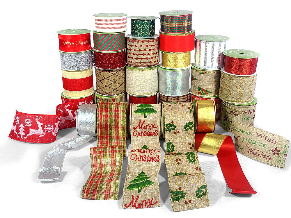 Wired Ribbon, Red/Green/Gold Christmas Ribbon 1.5 wide BY THE YARD