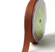 Brown w/ Red Stitch Twill Ribbon w/ Red Stitched Edge Ribbon