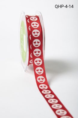 Red/White smiley face w/ hearts *2 color Grosgrain w/ Print Ribbon