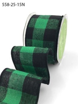 green and black buffalo check wired ribbon