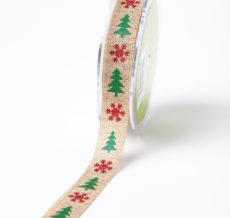 red snowflake green christmas tree print Christmas jute ribbon