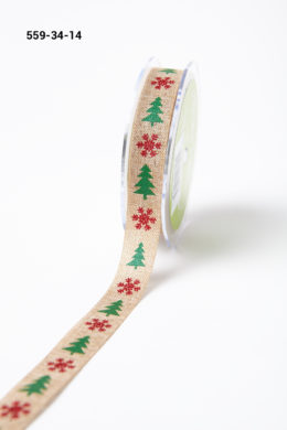 red snowflake green christmas tree print Christmas jute ribbon