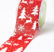 white reindeer christmas tree snowflake print jute ribbon