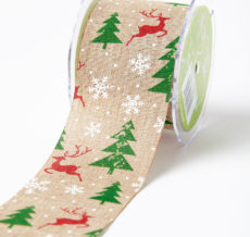 red reindeer green christmas tree white snowflake print jute ribbon