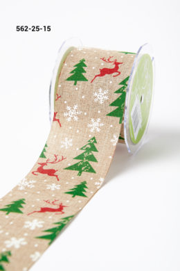 red reindeer green christmas tree white snowflake print jute ribbon