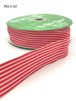 fuchsia and dark ivory tan striped grosgrain ribbon