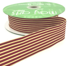 burgundy and dark ivory tan striped grosgrain ribbon