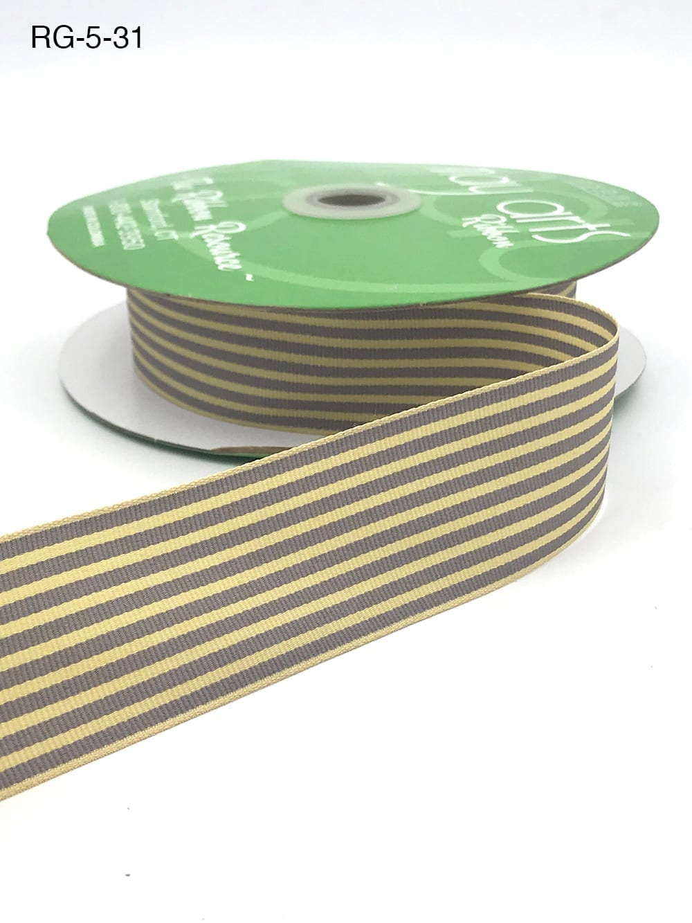 May Arts 1cm Wide Ribbon, Green Grosgrain Stripe