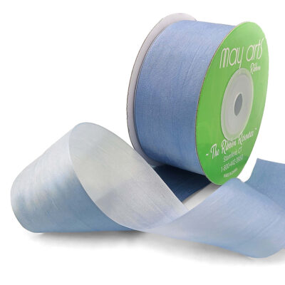 1.25 Inch 100% Hand-Dyed Variegated (multi-color) Silk Ribbon with Woven Edge - SKM-5-44 Blue/White (NEW)