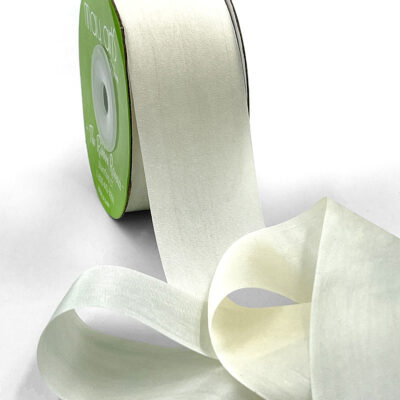 1.25 Inch 100% Hand-Dyed Variegated (multi-color) Silk Ribbon with Woven Edge - SKM-5-68 Quiet Grey/Mother of Pearl