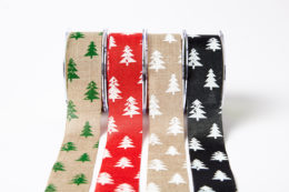 1.5" Christmas tree print jute ribbons