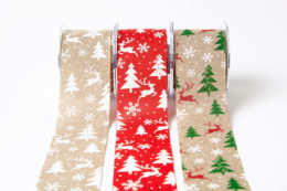 2.5" Christmas print jute ribbons