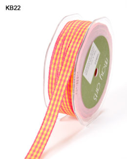 May Arts 3/8-Inch Wide Ribbon, Fuchsia and Yellow Check